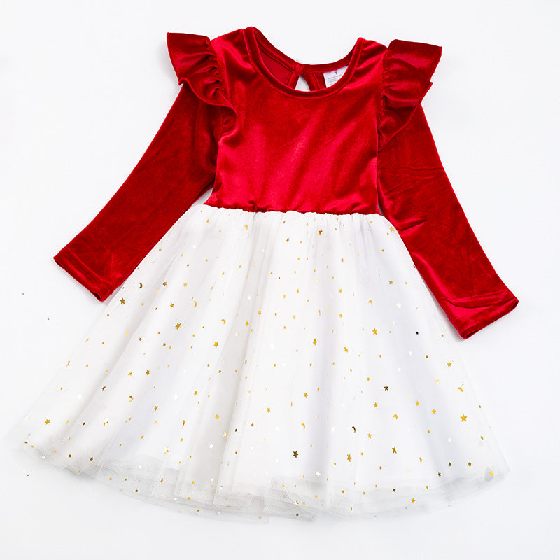 (In Stock E34-5-1)Christmas RED velvet tulle dress