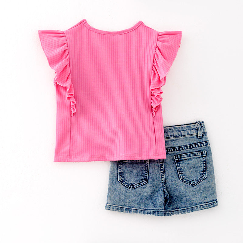 （In Stock）Girls Spring and Summer Berry Sassy Print Denim Set