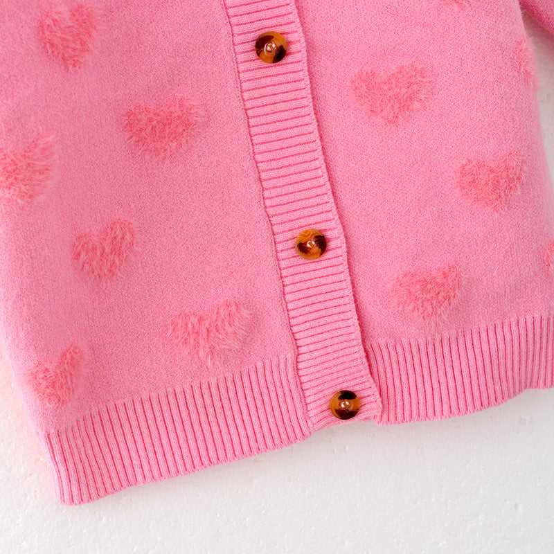 （In Stock）Girls Valentine's Day Love Plush Jacquard Sweater Cardigan