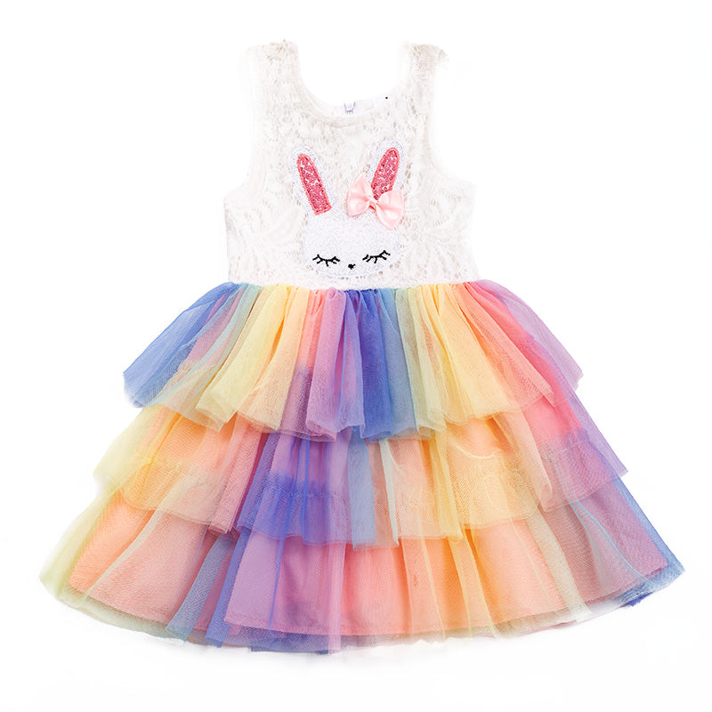 GirlsLace Sequins Bunny Embroidery Tulle Drss