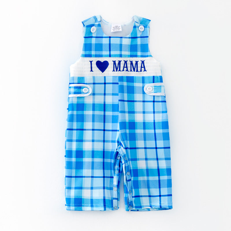 （In Stock）Toddler Boys Spring and Summer I ♥ MAMA Embroidery Smocked Romper