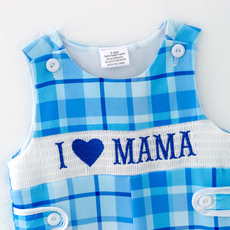 （In Stock）Toddler Boys Spring and Summer I ♥ MAMA Embroidery Smocked Romper