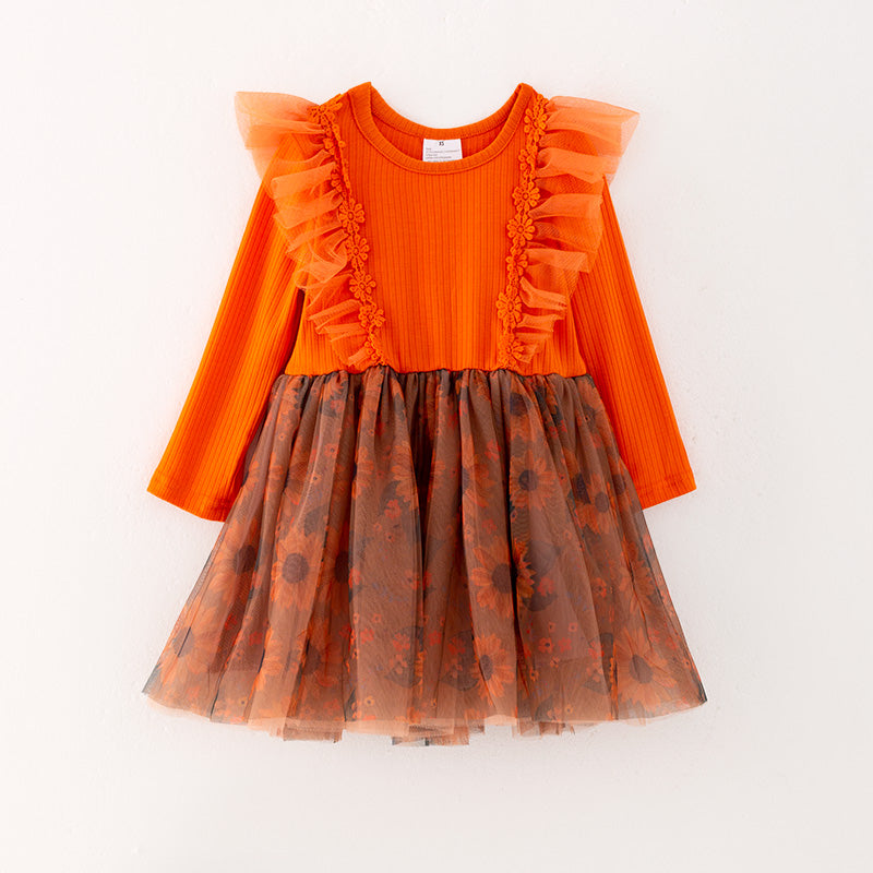 （In Stock L28-1-1）Girls Orange Thanksgiving Tulle Dress