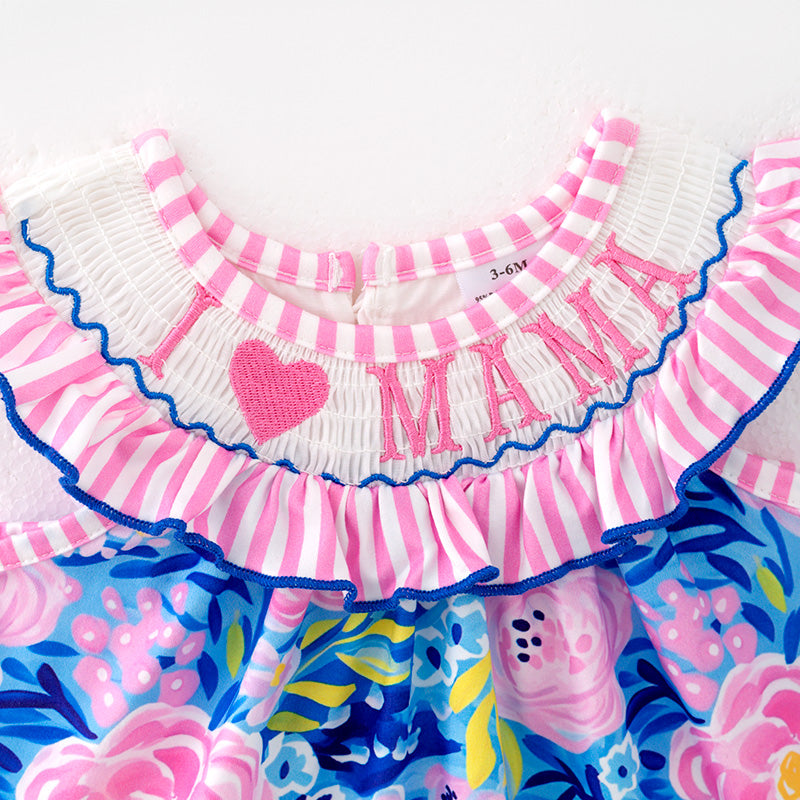 （In Stock）Toddler Girls Spring and Summer I ♥ MAMA Embroidery Smocked Bloomer Set