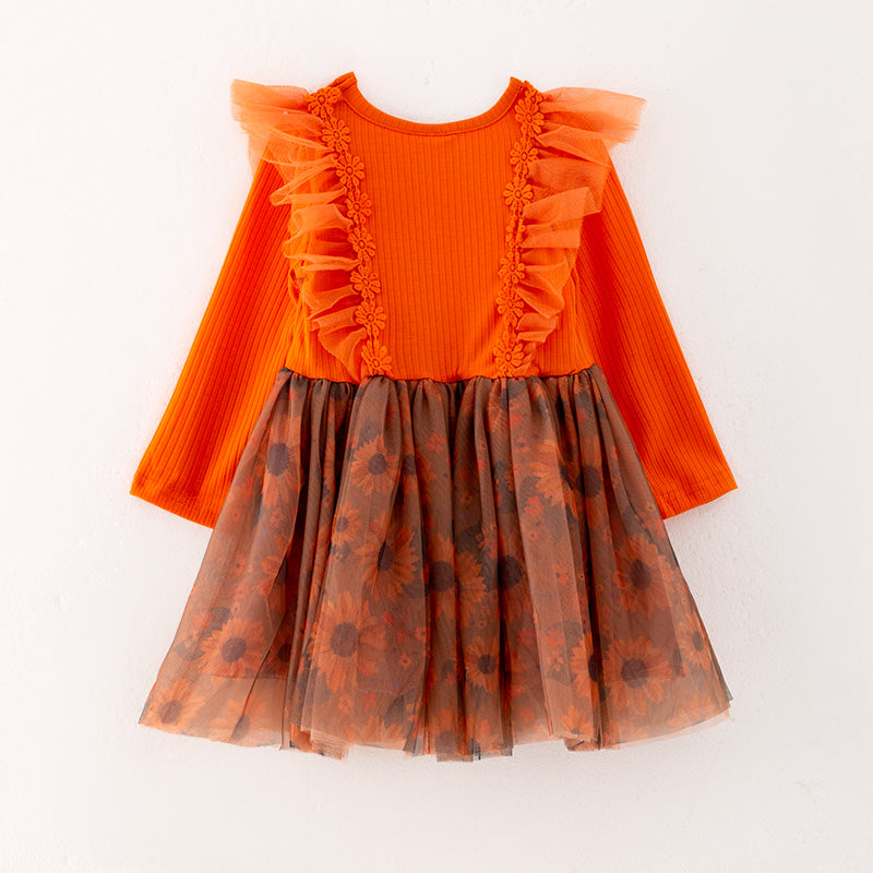 （In Stock L28-1-1）Girls Orange Thanksgiving Tulle Dress