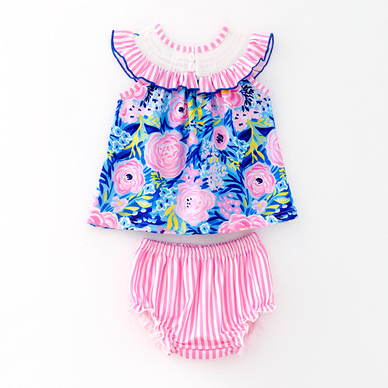 （In Stock）Toddler Girls Spring and Summer I ♥ MAMA Embroidery Smocked Bloomer Set