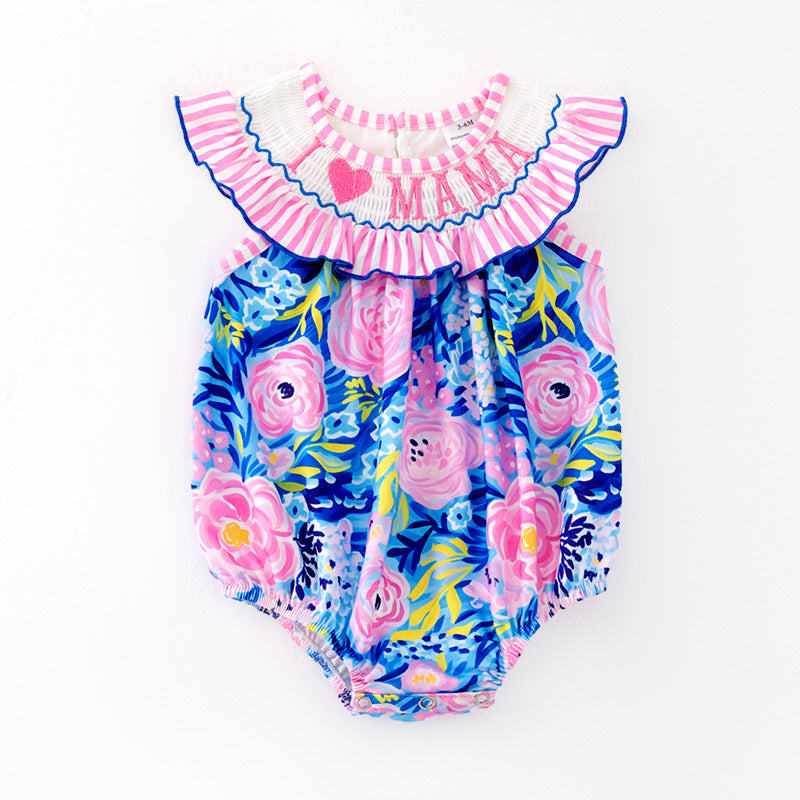 （In Stock）Toddler Girls Spring and Summer I ♥ MAMA Embroidery Smocked Romper