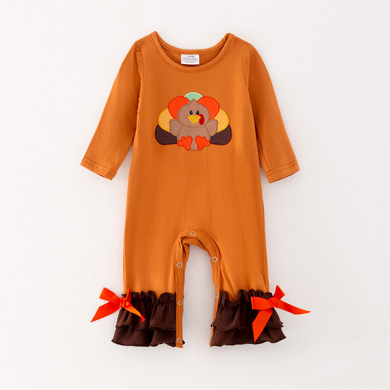 (In Stock L28-1-1) Baby Girls Thanksgiving Print Romper