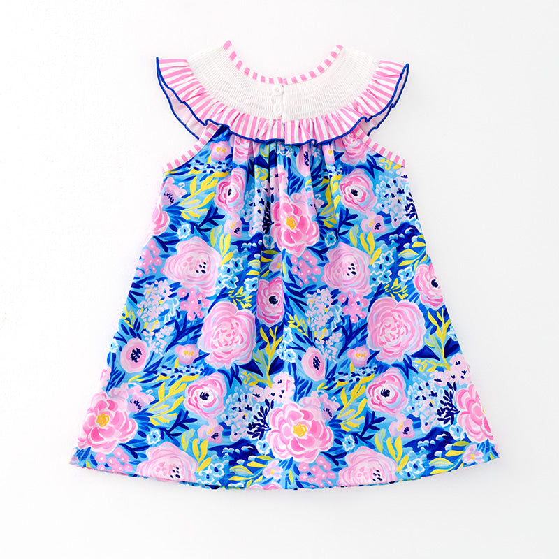 （In Stock）Girls Spring and Summer I ♥ MAMA Embroidery Smocked Dress