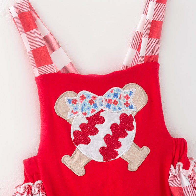 （In Stock）Toddler Girls Spring and Summer Baseball Applique Romper