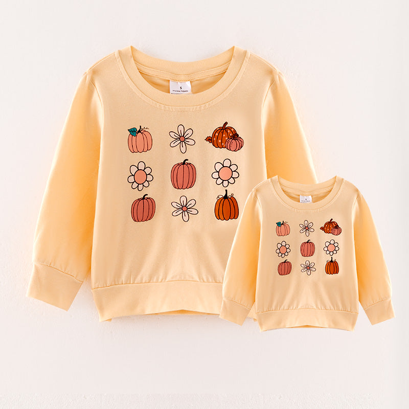 （In Stock L27-1-2）Mommy and Girls Buff Thanksgiving Print Top