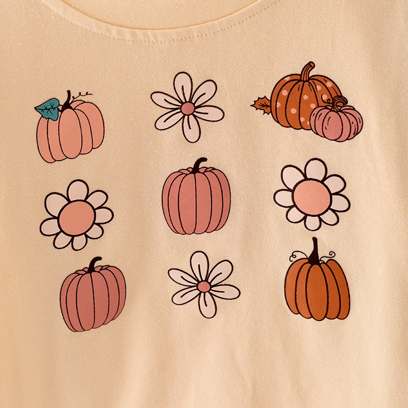 （In Stock L27-1-2）Mommy and Girls Buff Thanksgiving Print Top