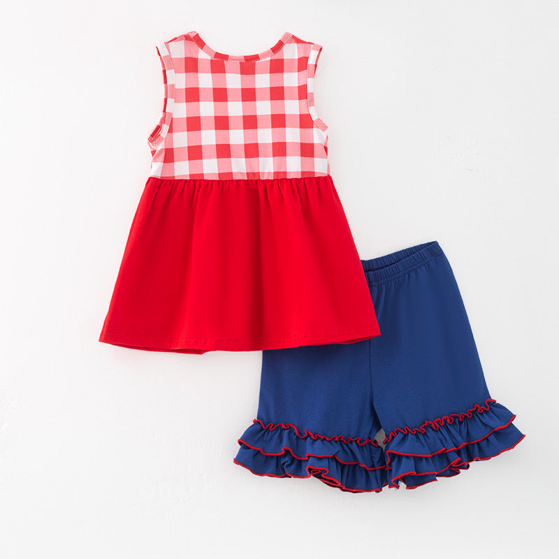 （In Stock）Girls Spring and Summer Baseball Applique Shorts Set