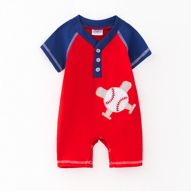 （In Stock）Toddler Boys Spring and Summer Baseball Applique Romper