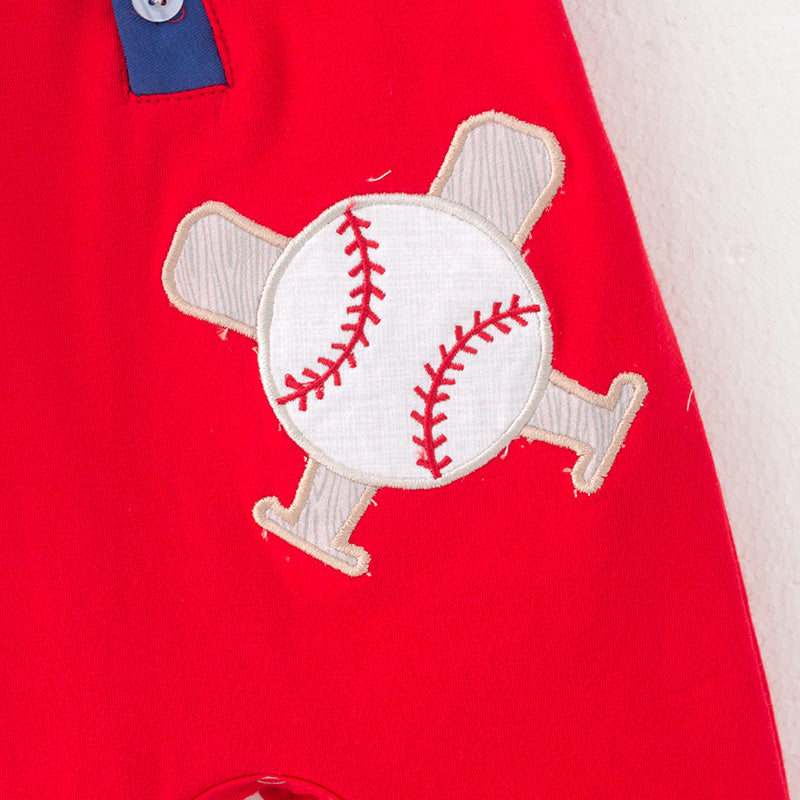 （In Stock）Toddler Boys Spring and Summer Baseball Applique Romper