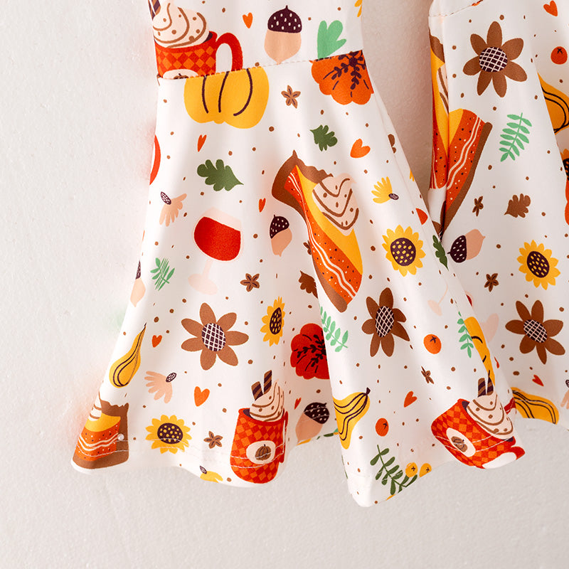 （In Stock L27-3-3）Girls Thanksgiving Pumpkin Print Outfit Set