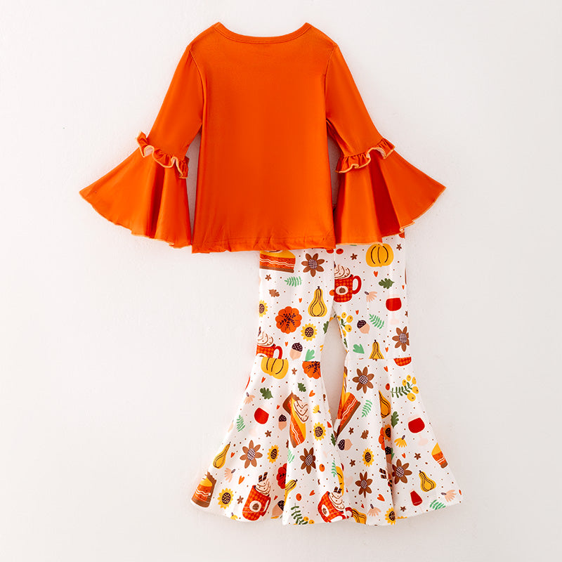 （In Stock L27-3-3）Girls Thanksgiving Pumpkin Print Outfit Set