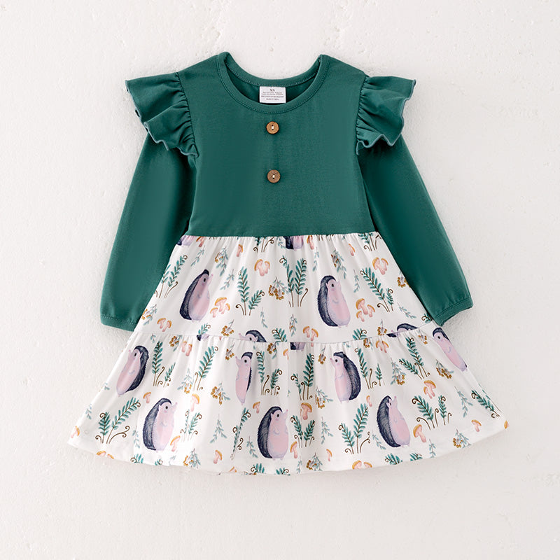 (In Stock L25-1-1)Girls Hedgehog Print Dress