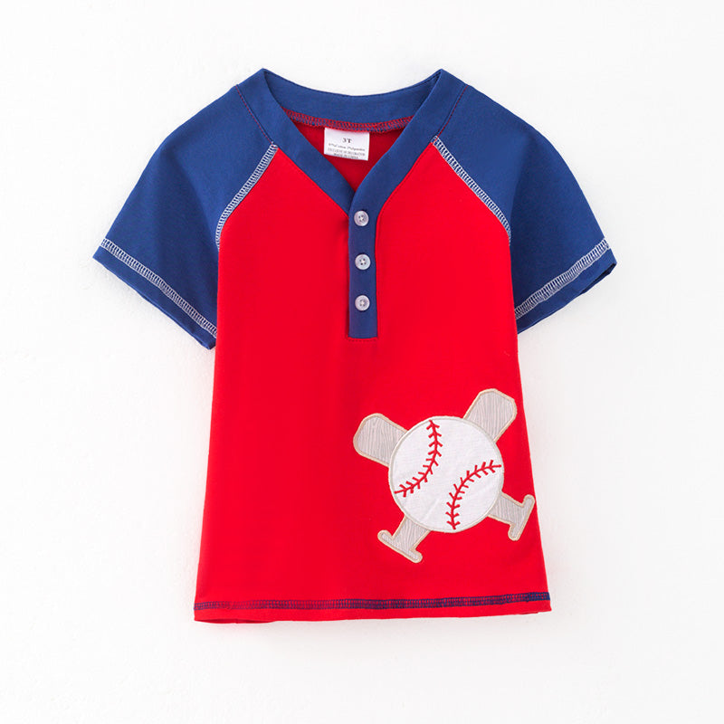 （In Stock）Boys Spring and Summer Baseball Applique Top