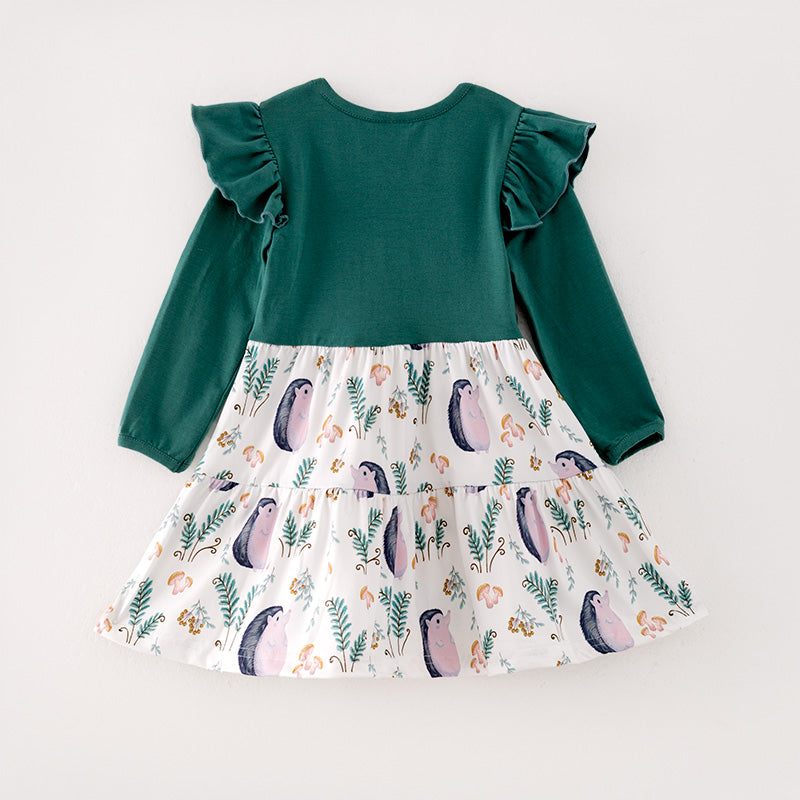 (In Stock L25-1-1)Girls Hedgehog Print Dress