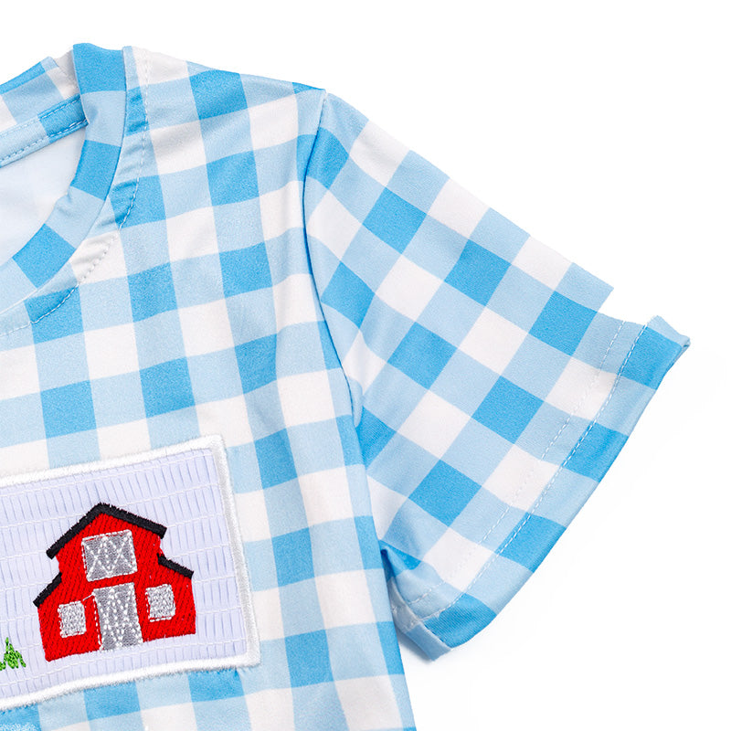 Boy's Farm Embroidered Smocked Plaid Top