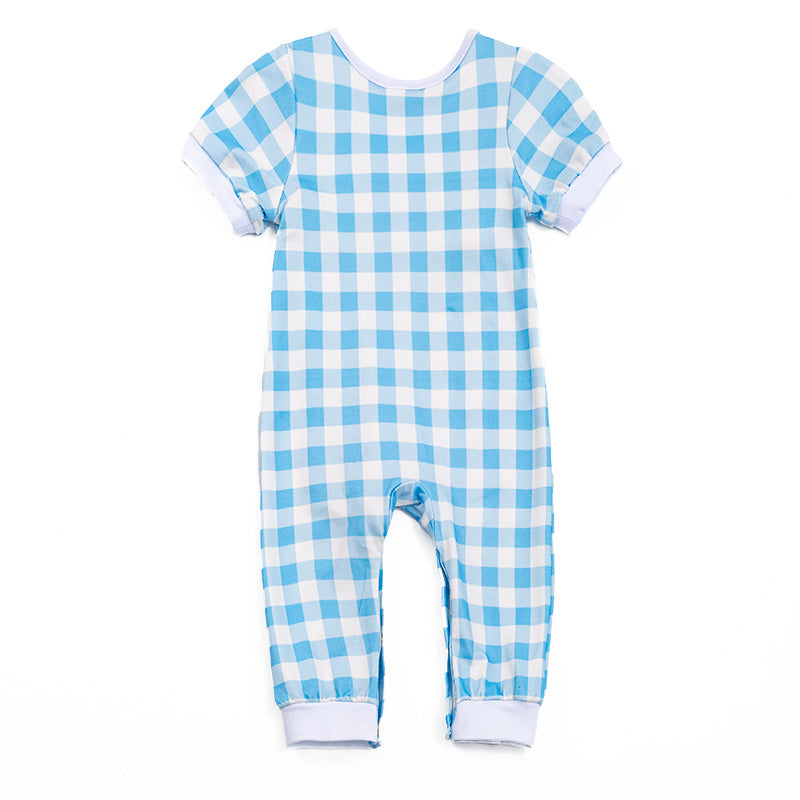 Boy's Farm Embroidered Smocked Plaid Romper