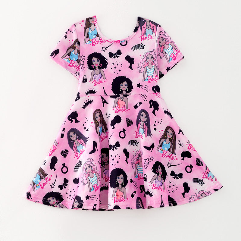 （In Stock）Girls Spring and Summer Cartoon Character Print Dress