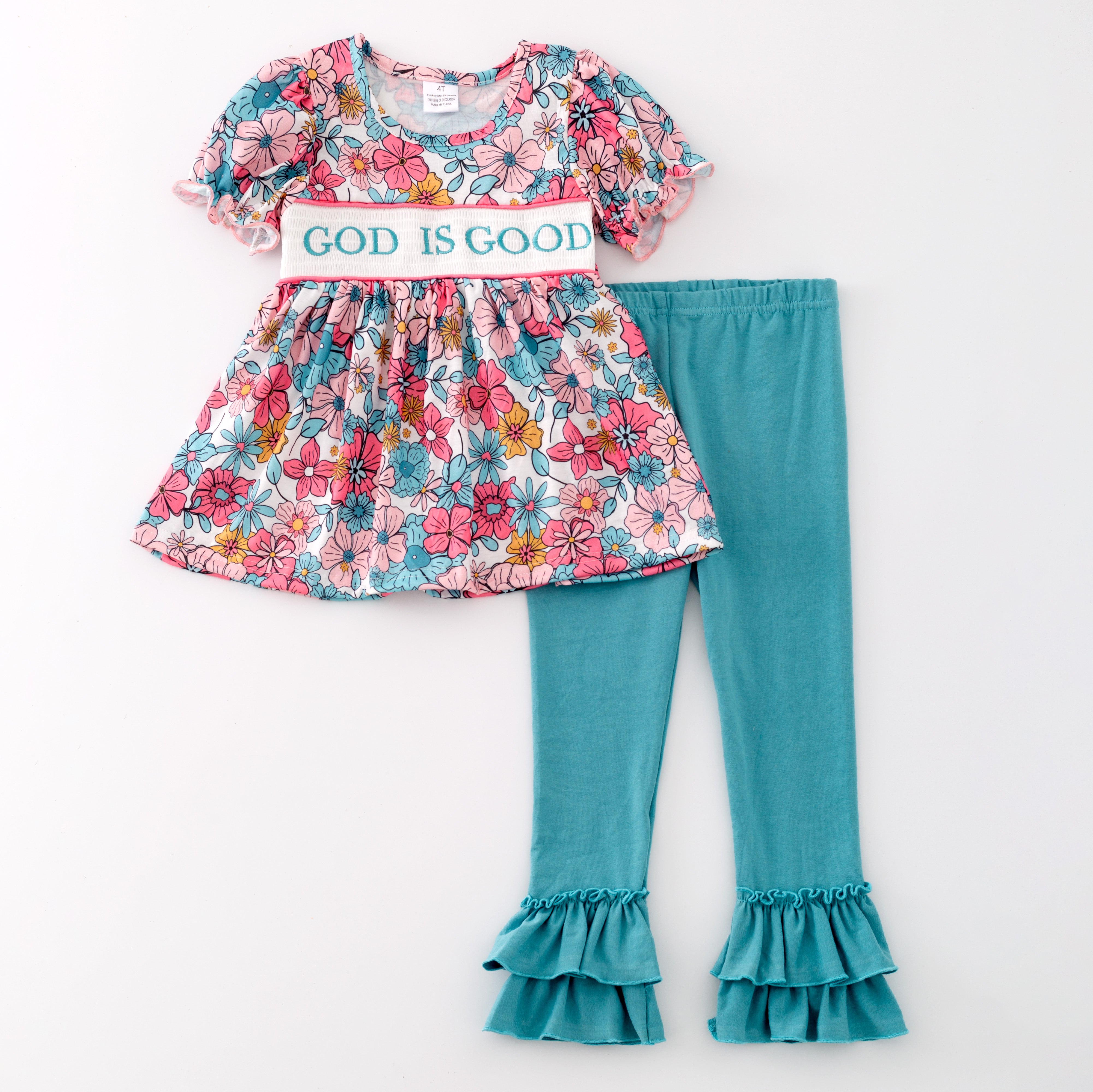 (Pre Order)Girls God Is Good Embroided Pants Set