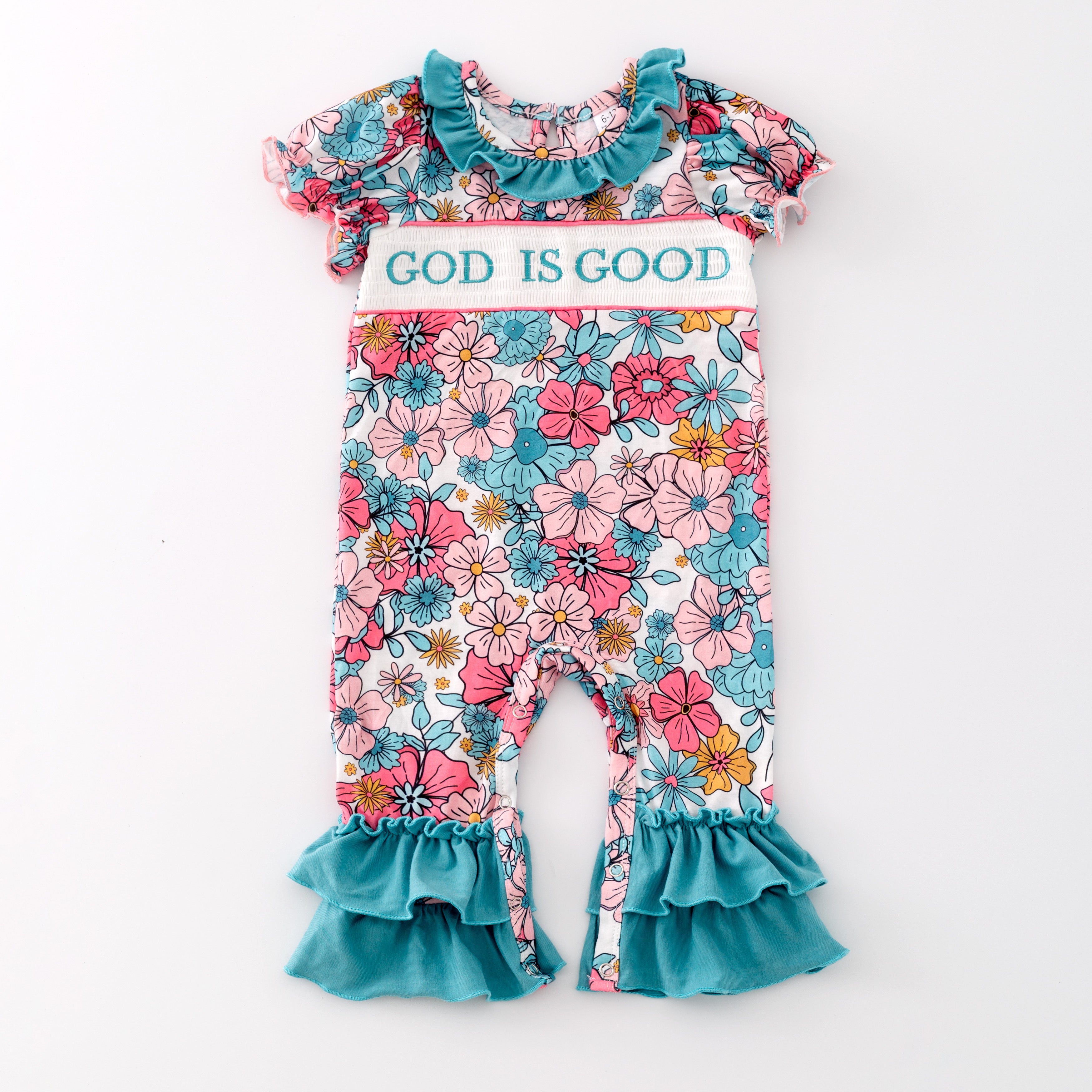 (Pre Order)Baby Girls God Is Good Embroided Romper