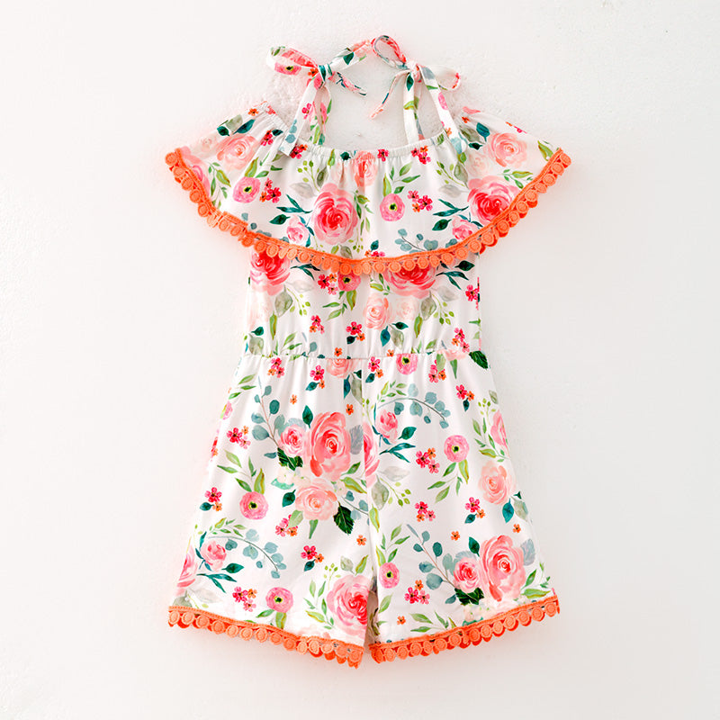 （In Stock）Girls Spring and Summer Floral Print Jumpsuit