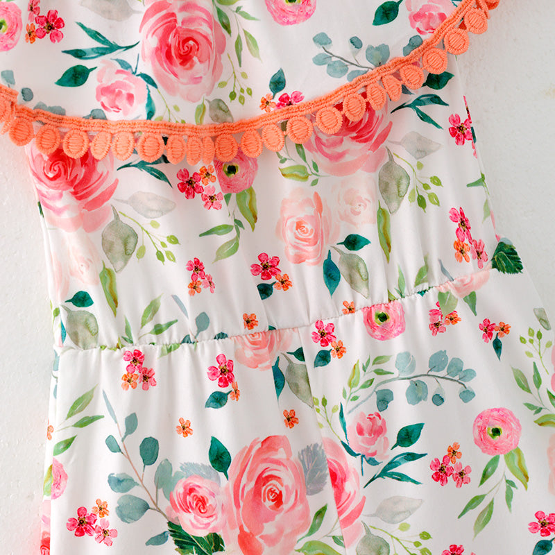 （In Stock）Girls Spring and Summer Floral Print Jumpsuit