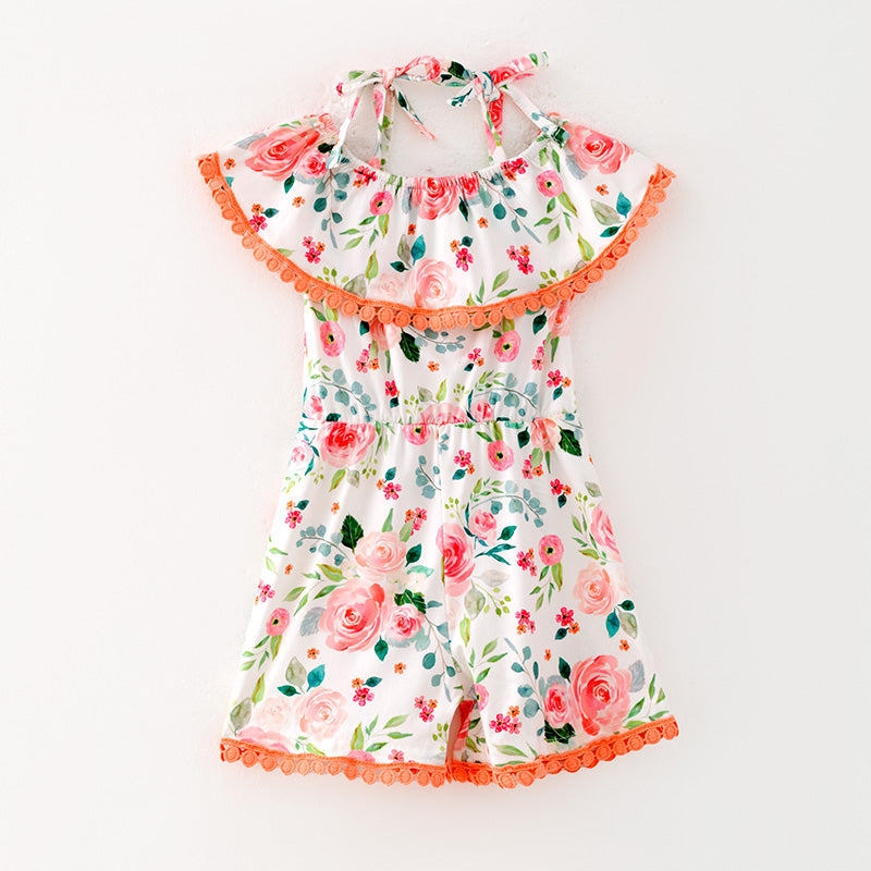 （In Stock）Girls Spring and Summer Floral Print Jumpsuit