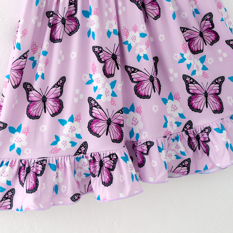 （In Stock）Girls Spring and Summer Floral ＆ Butterfly Print Dress 2PCS