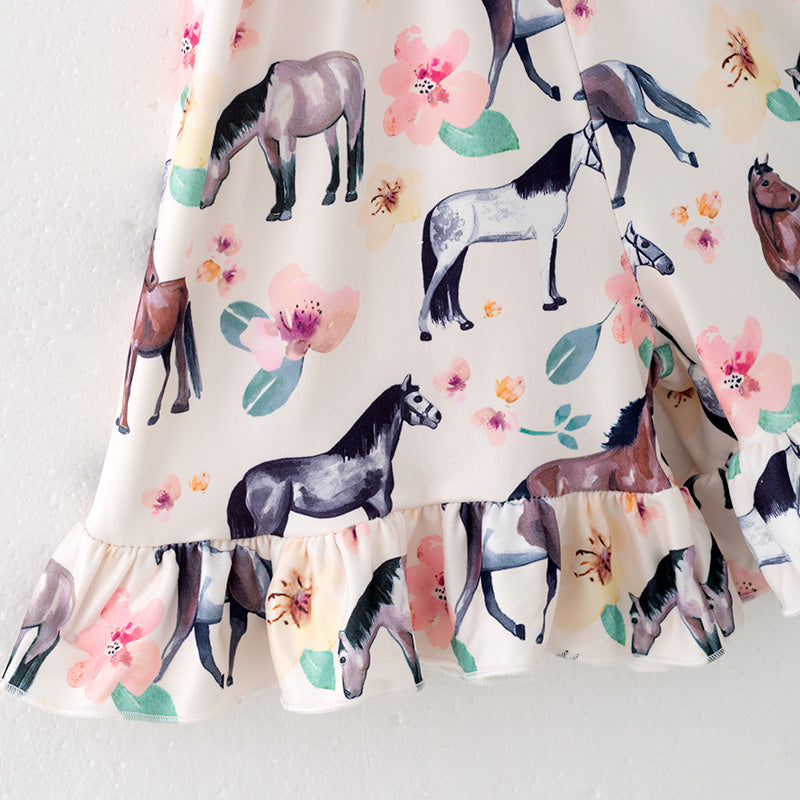 （In Stock）Girls Spring and Summer Horse Print Jumpsuit