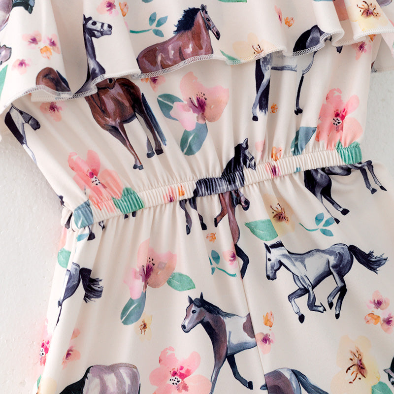 （In Stock）Girls Spring and Summer Horse Print Jumpsuit