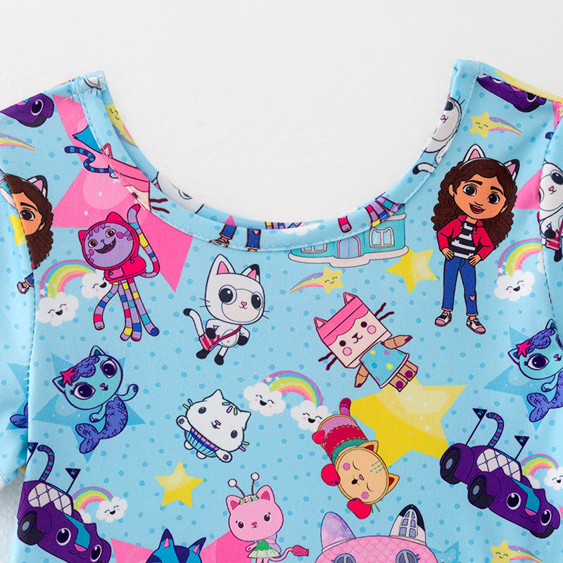 （In Stock）Girls Spring and Summer Cartoon Character Print Dress