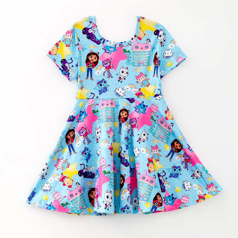 （In Stock）Girls Spring and Summer Cartoon Character Print Dress