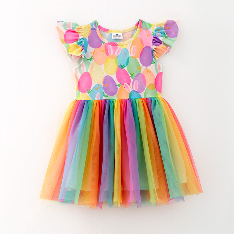 （In Stock）Girls Easter Bunny Print Tulle Dress