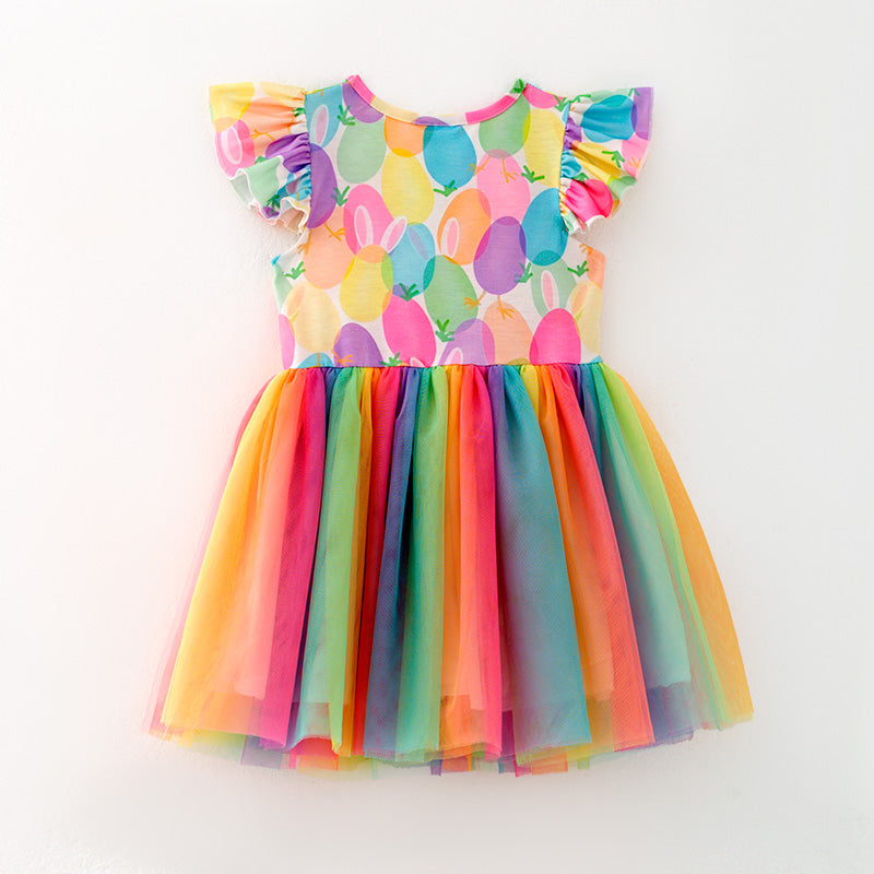 （In Stock）Girls Easter Bunny Print Tulle Dress