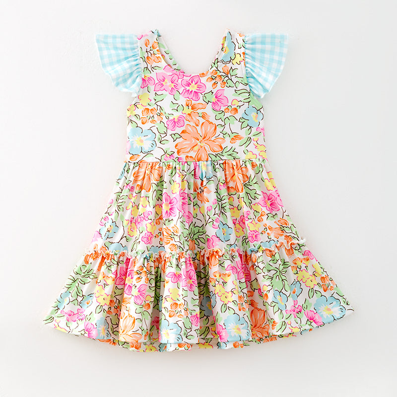 （In Stock）Girls Spring and Summer Floral Print Dress