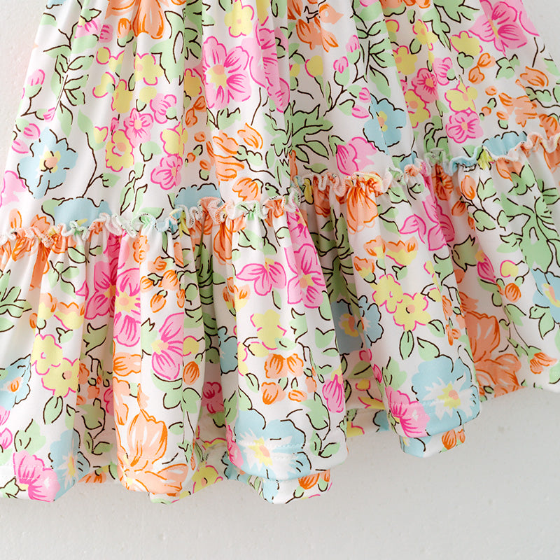 （In Stock）Girls Spring and Summer Floral Print Dress