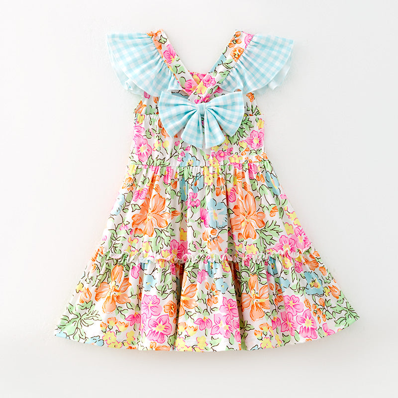 （In Stock）Girls Spring and Summer Floral Print Dress