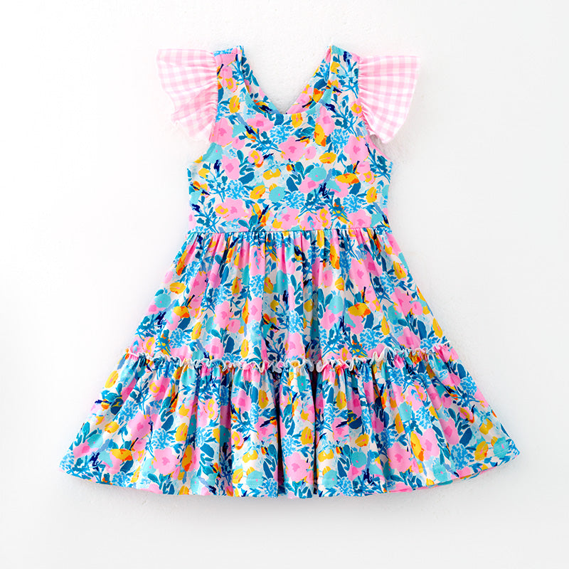 （In Stock）Girls Spring and Summer Floral Print Dress