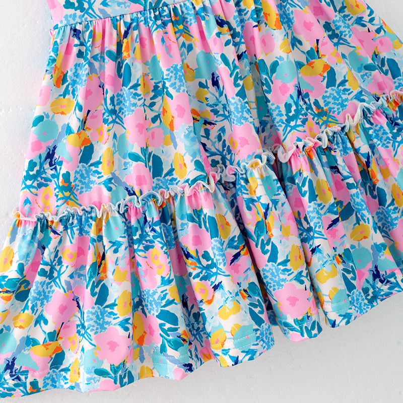 （In Stock）Girls Spring and Summer Floral Print Dress