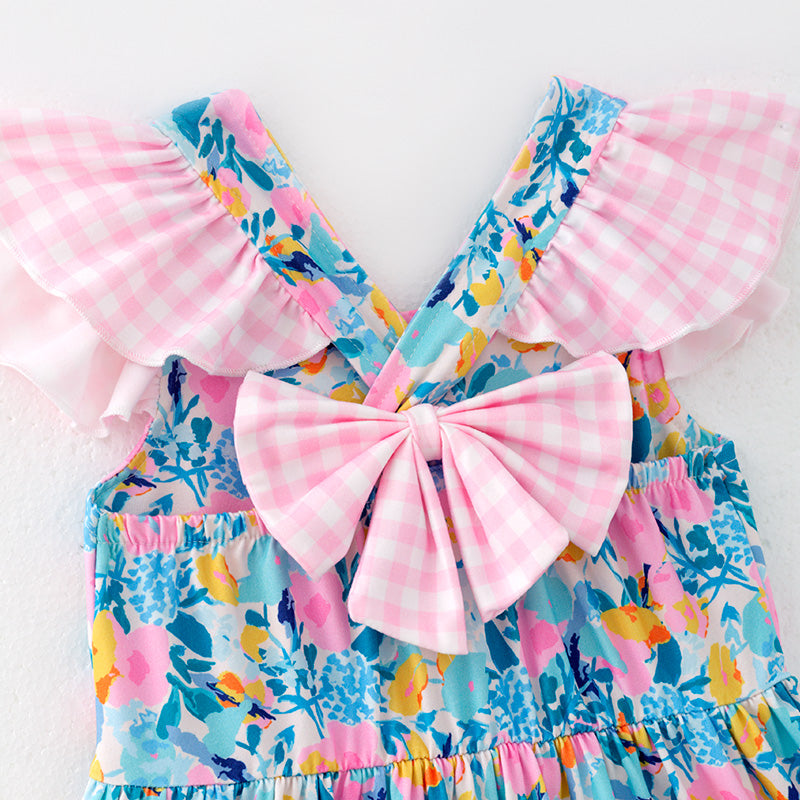 （In Stock）Girls Spring and Summer Floral Print Dress