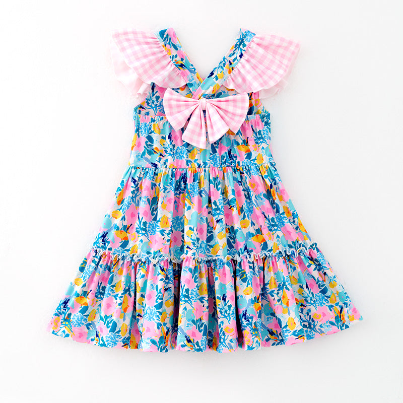 （In Stock）Girls Spring and Summer Floral Print Dress