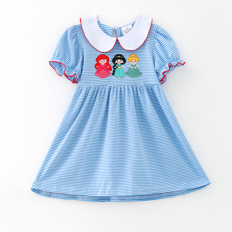 （In Stock）Girls Spring and Summer Princess Applique Cotton Dress