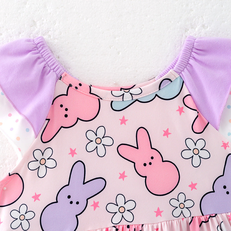 （In Stock）Girls Easter Bunny Print Dress