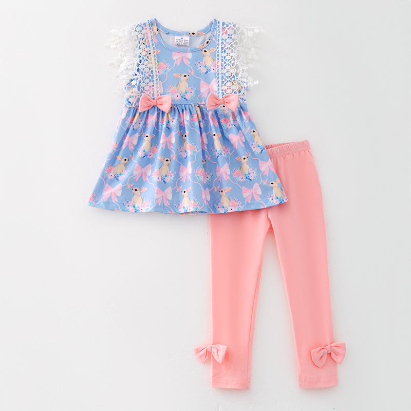 （In Stock）Girls Easter Bunny Print Outfit Set