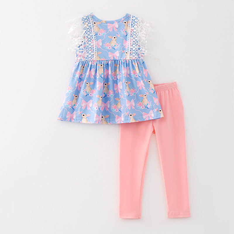 （In Stock）Girls Easter Bunny Print Outfit Set